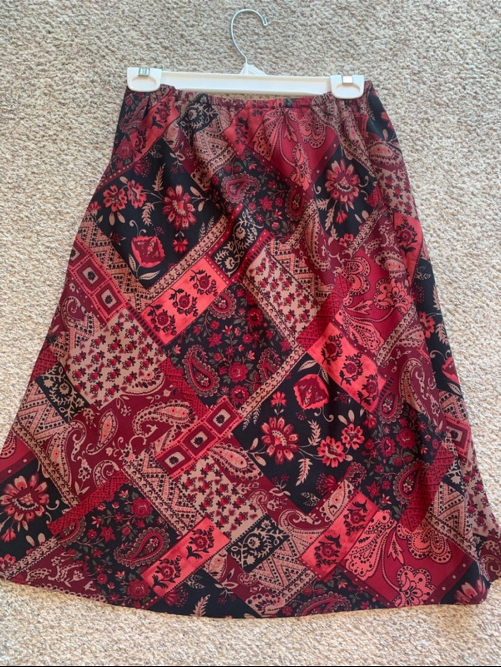 Women's Red Patchwork Print A-Line Skirt